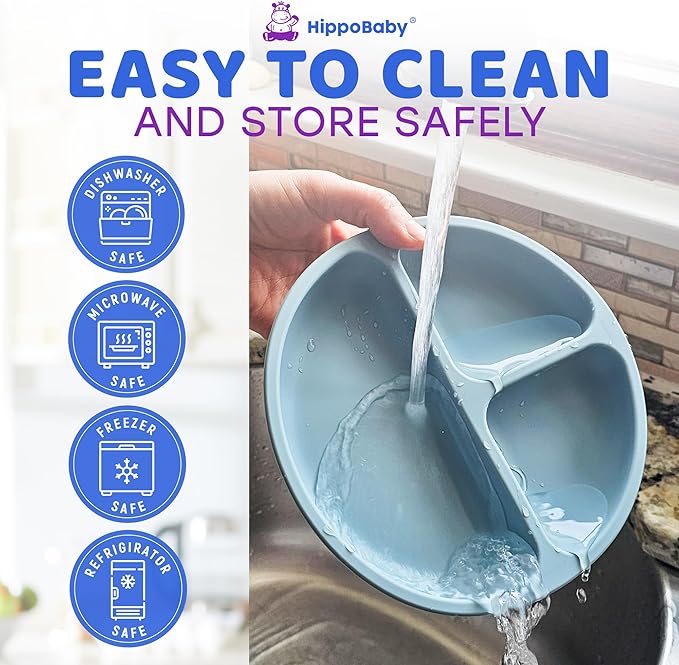 Baby Led Weaning Supplies | 10 Piece Silicone Baby Feeding Set | Baby Toddler Bib Cup Divided Plate and Bowl Self Feeding Spoons Dish Set | Baby Utensils | Toddler Feeding Supplies (Sky)