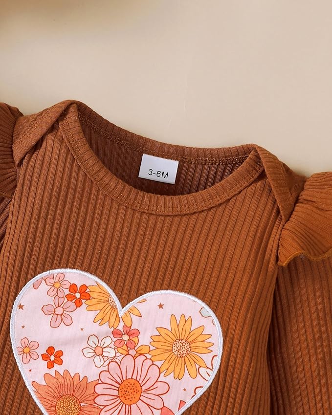 Jecson Newborn Baby Girl Clothes: Soft Cotton Infant Outfits Ruffles Sleeve Romper & Pants Set Cute Fall Home Outing 0-18M