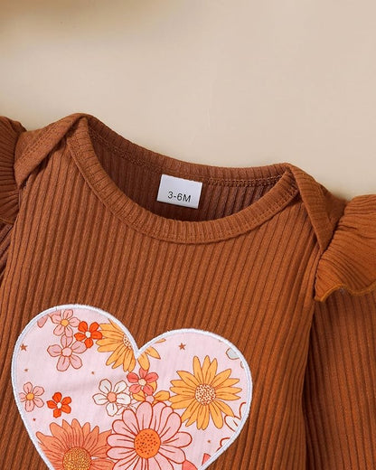 Jecson Newborn Baby Girl Clothes: Soft Cotton Infant Outfits Ruffles Sleeve Romper & Pants Set Cute Fall Home Outing 0-18M