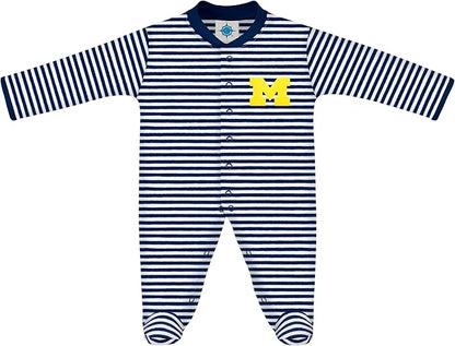 Creative Knitwear College Baby Striped Footed Romper - Team Logo, Multiple Colors, for Boys & Girls (0-9 Months)