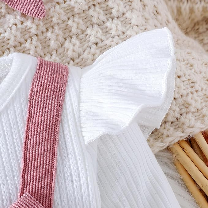 Infant Baby Girl Fall Outfit Romper Cherry Print Fake Two Pieces Patchwork Bow Jumpsuit Newborn Winter Clothes