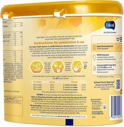 Enfamil NeuroPro Baby Formula, Triple Prebiotic Immune Blend with 2'FL HMO & Expert Recommended Omega-3 DHA, Inspired by Breast Milk, Non-GMO, Reusable Tub, 20.7 Oz (Packaging May Vary)