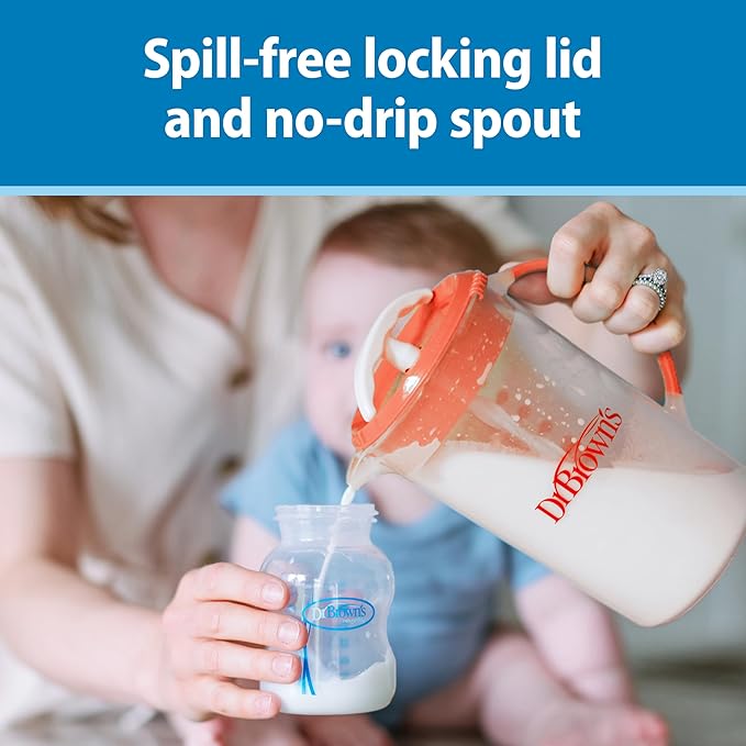 Dr. Brown's Baby Formula Mixing Pitcher with Adjustable Stopper, Locking Lid, and No Drip Spout, 36 oz, BPA-Free, Blue, 1-Pack