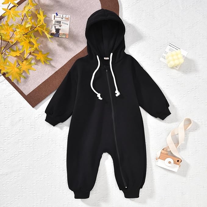 Unutiylo Unisex Baby Boys Girls Long Sleeve Infant Baby Zipper Hooded Jumpsuits Romper Loose Outfit Clothes