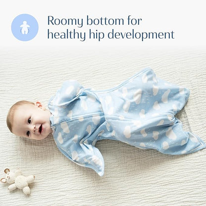 SleepingBaby Zipadee-Zip Transition Swaddle - Cozy Baby Swaddle Blanket with Zipper Convenience - Roomy Wearable Blanket for Easy Diaper Changes - Spring Showers, Small (4-8 Month)