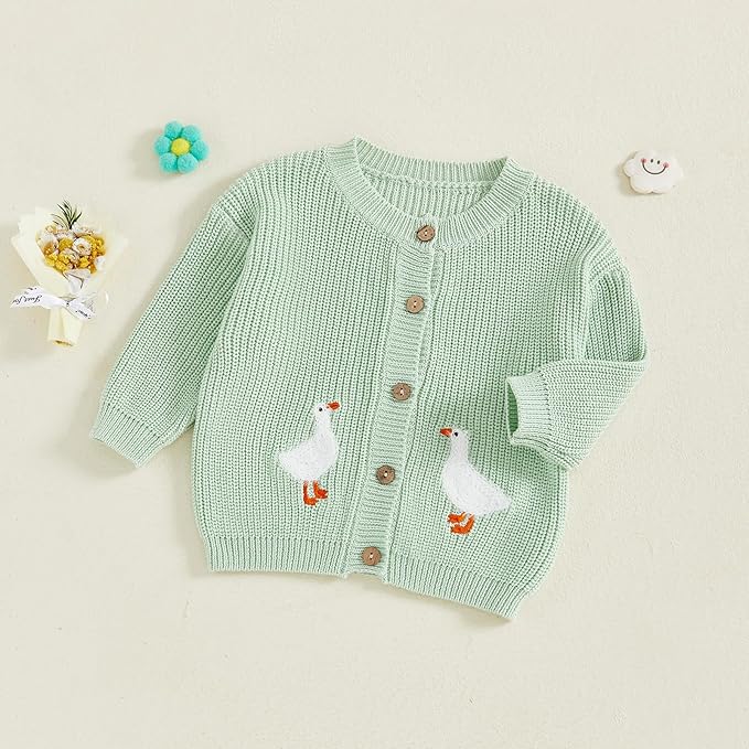 Baby Girl Cardigan Sweater Toddler Goose Embroidered Button Down Knit Sweaters Fall Winter Knitwear Jacket Clothes