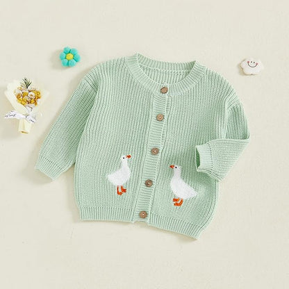 Baby Girl Cardigan Sweater Toddler Goose Embroidered Button Down Knit Sweaters Fall Winter Knitwear Jacket Clothes