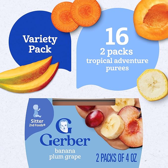 Gerber 2nd Foods Natural for Baby Tropical Adventure Baby Food, Variety Pack, 4 oz Tubs (32 Pack)