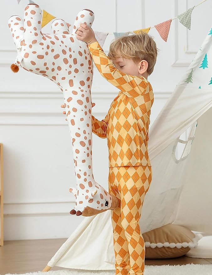 JunNeng Bamboo Viscose Pajamas for Toddler Boys, Baby Kids Diamond Pajamas Snug Fit Long Sleeve Sleeper