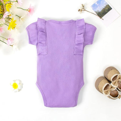 0-24M Infant Ribbed Romper Baby Girls Knit Ruffle Bodysuit Toddler Girl Solid Color Jumpsuit Holiday Shirt Tpos