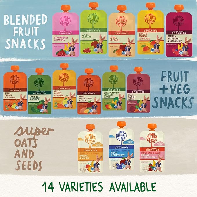 Peter Rabbit Organics Fruit Flavors Variety Pack - Squeezable Snack Pouches 4 oz. (Pack of 18)