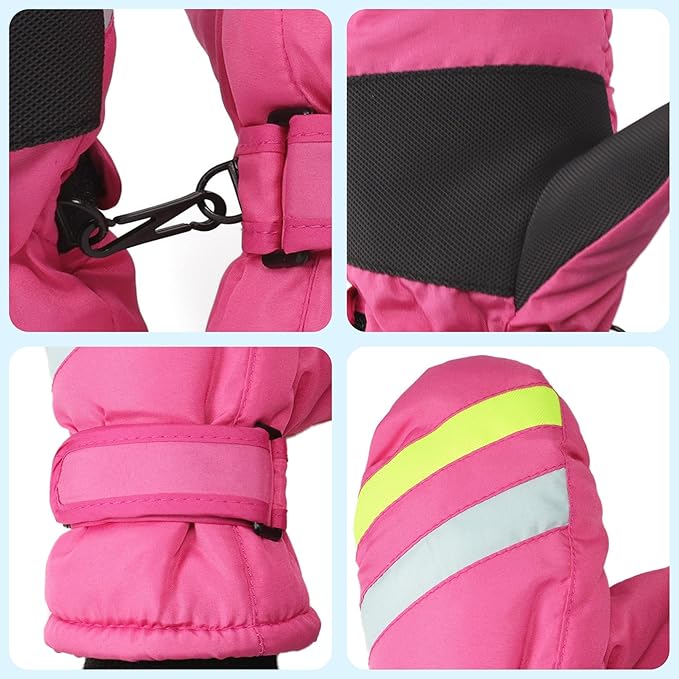 F Flammi Toddler Kids Snow Mittens with String Waterproof Ski Mittens Thinsulate Winter Gloves for Baby Girls Boys