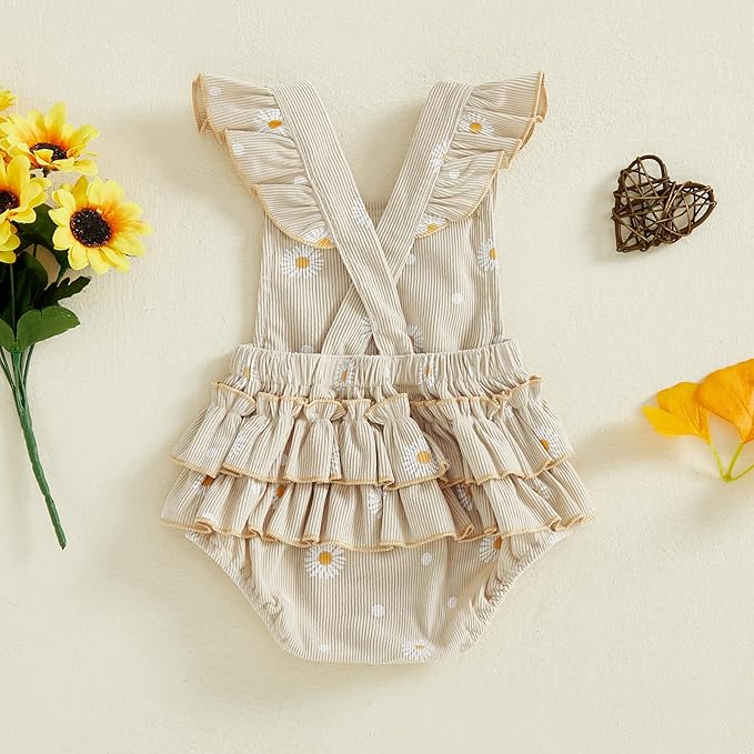 Thorn Tree Baby Girl Summer Clothes Newborn Outfit Ruffle Romper Infant Baby Dress Bow Headband Solid Cute Outfits Girls