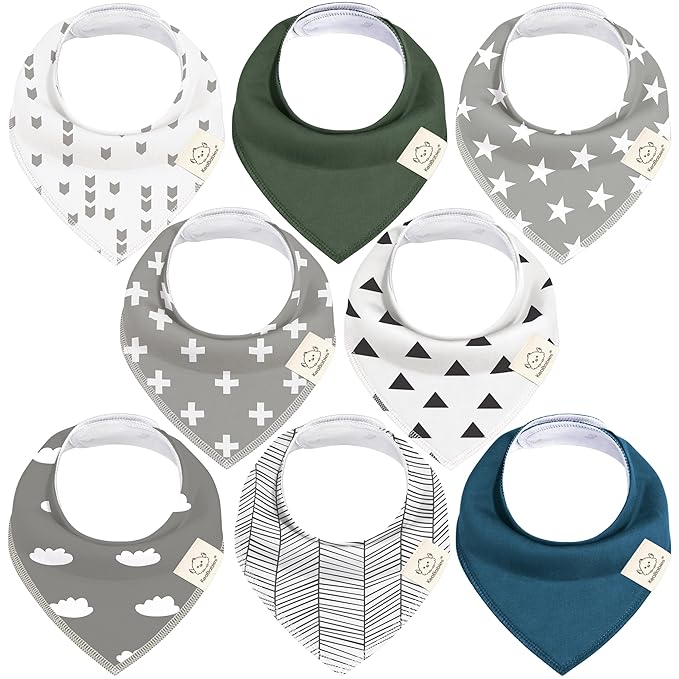 KeaBabies 8-Pack Organic Baby Bandana Bibs for Boys, Girls - Super Absorbent Triangle Baby Bibs for Drooling and Teething Infant, 100% Cotton Extra Soft for Newborn, Infant 0-36 Months (Crossroads)