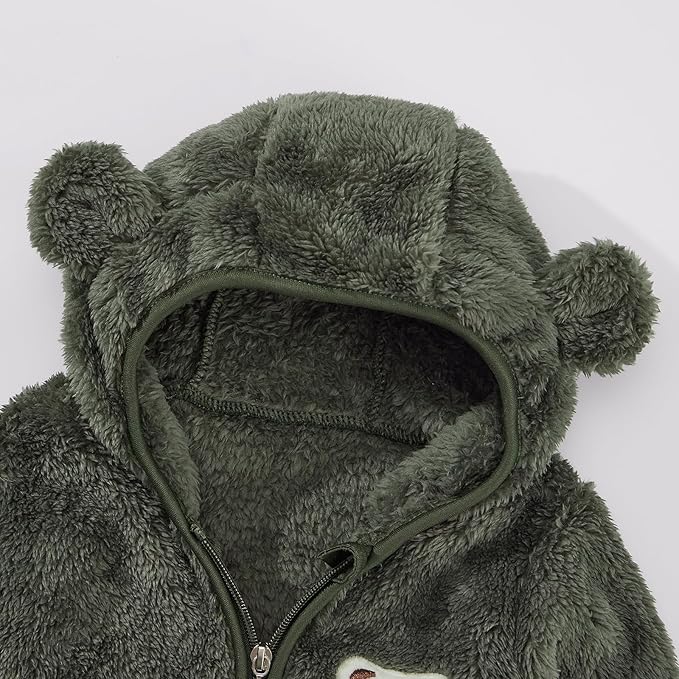 Baby Boys Girls Fleece Jackets Zip Up Hoodies Cute Bear Coats Fall Winter Fuzzy Jacket Newborn Boys Girls Outwear