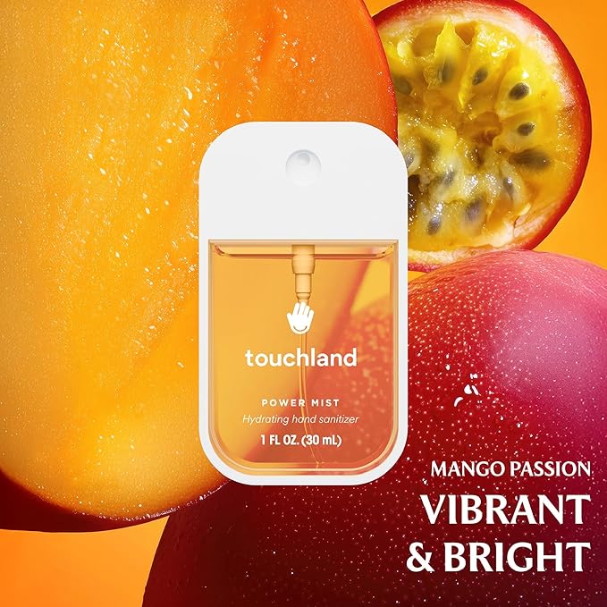 Touchland Hydrating Hand Sanitizer Spray, JUICY 5 Set (Citrus, Berry, Watermelon, Peach, Mango), 1 FL. OZ. Travel Size Power Mist Sprays (Set of 5)