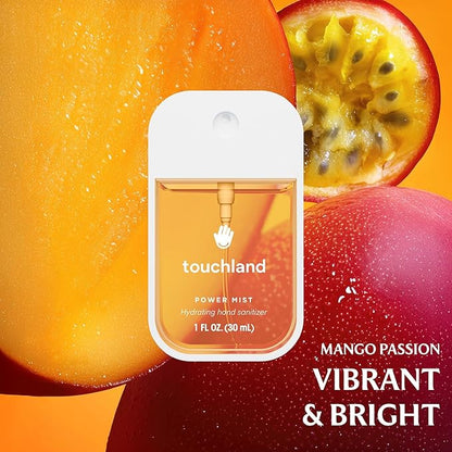 Touchland Hydrating Hand Sanitizer Spray, JUICY 5 Set (Citrus, Berry, Watermelon, Peach, Mango), 1 FL. OZ. Travel Size Power Mist Sprays (Set of 5)