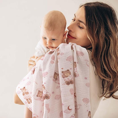 GLLQUEN BABY Muslin Swaddle Blankets,3-Pack Receiving Blanket for Newborn Boys and Girls,Baby Swaddle Blanket Unisex,Little Bear,Baby Essentials, Registry & Gift, 40 x 38 inches