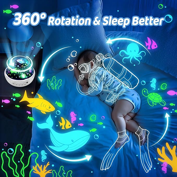 COOLNIGHT Christmas Room Decor, 93 Lighting+3 Films Christmas Projector Christmas Stuff, Remote+Dimmable+360° Slient Nightlight for Baby Nursery, Christmas Room Decorations, Moon Projector (White)