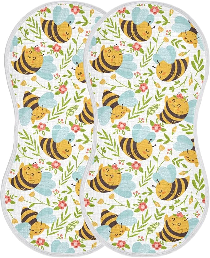 vvfelixl Muslin Burp Cloths Honey Bee Cute Bumble Bee Baby Washcloths for Baby Girl Boys 2 Pack