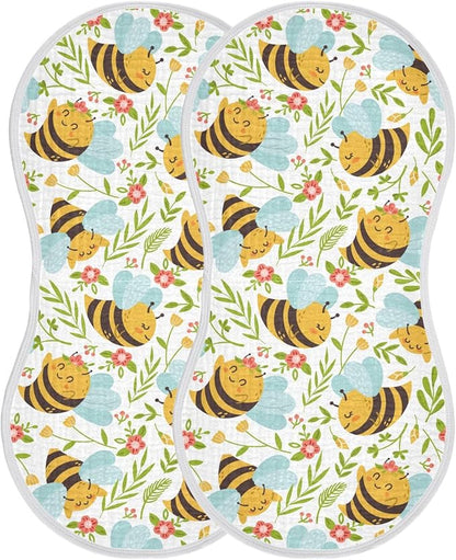 vvfelixl Muslin Burp Cloths Honey Bee Cute Bumble Bee Baby Washcloths for Baby Girl Boys 2 Pack