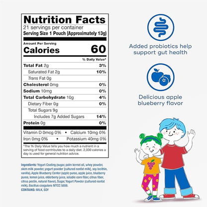 Align Probiotic, Kids Yogurt Coated Probiotic Fruit Bites, Added Probiotics Help Support Kids' Digestive Health, Apple Blueberry Flavored, 21 Individually Wrapped Pouches, 105 Bites