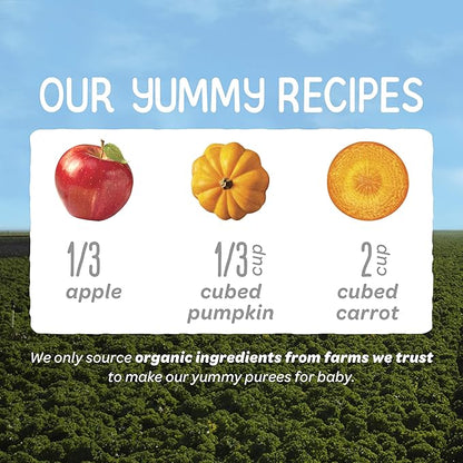 Happy Baby Organics Stage 2 Baby Food Pouches, Gluten Free, Vegan & Healthy Snack, Clearly Crafted Fruit & Veggie Puree, Apples, Pumpkin & Carrots, 4 Ounces (Pack of 16)