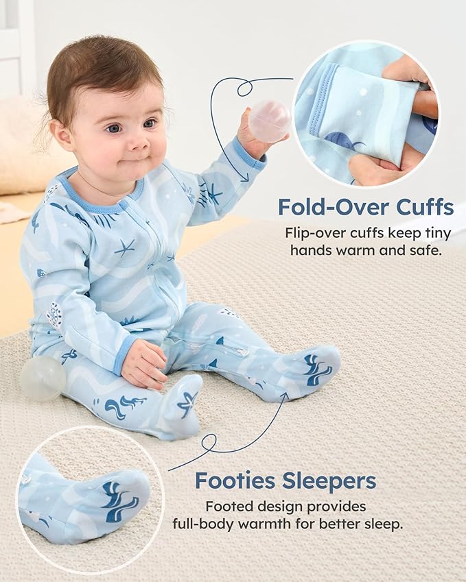 Baby Sleepers 3 Pack Cotton Pajamas for Newborn 0-3 3-6 6-9 Months Boys Girls Clothes Sleep 'N Play Footie PJs
