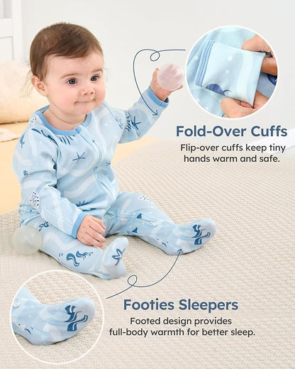 Baby Sleepers 3 Pack Cotton Pajamas for Newborn 0-3 3-6 6-9 Months Boys Girls Clothes Sleep 'N Play Footie PJs