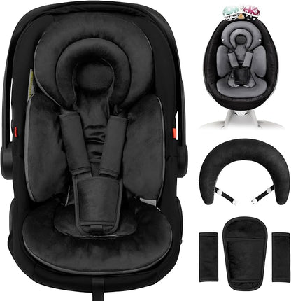 Infant Car Seat Insert with Removable Cushion for Preemie to Toddler, Reversible Newborn Carseat Insert for Baby Head Body Support, Fits for Stroller, Baby Swing, Bouncer (Pure Black)