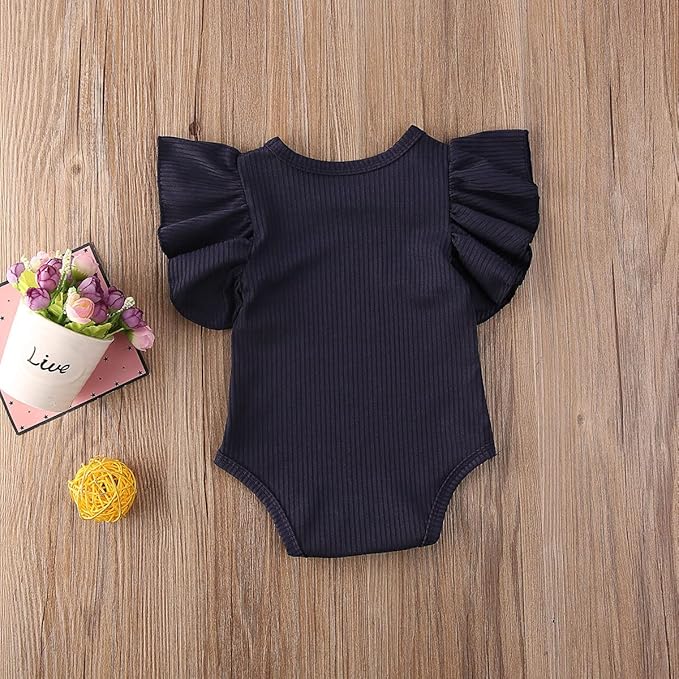 Newborn Infant Baby Girl Solid Ruffle Romper Bodysuit Jumpsuit Casual Clothes One Piece Outfit