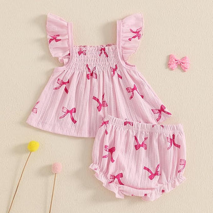 Mubineo Baby Girl Summer Clothes Cute Ruffle Tops Dress Shorts Outfits Set Infant Toddler Shrit Bloomers Princess Outfit