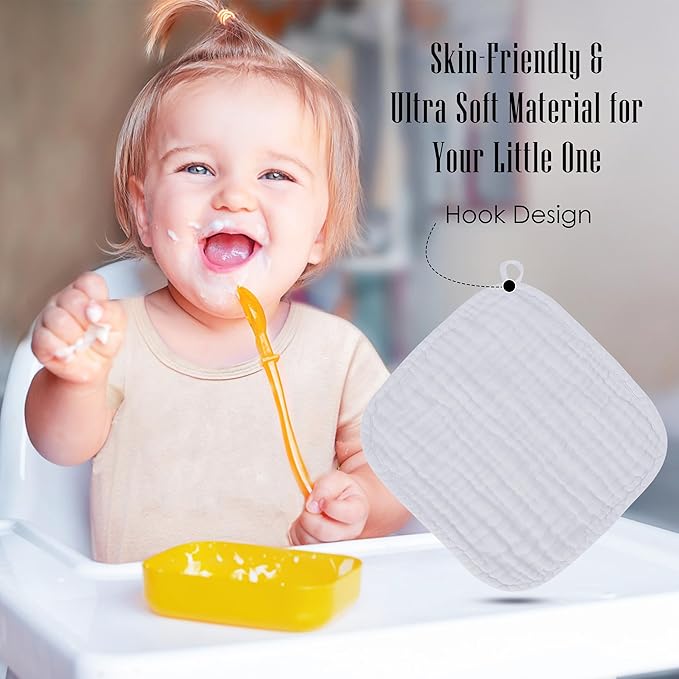 Baby Washcloths -100% Cotton Muslin Soft Baby Bath Wash Cloths and Absorbent Baby Wipes for Newborns Kids Girls and Boys - 12 Pack, 12x12 Inches - Grey, Green, Slate