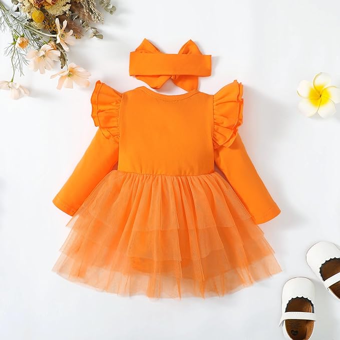 Baby Girl Clothes Infant Ruffle Sleeve Romper Dress Newborn Solid Tutu Skirt Sets Jumpsuit Headband Outfit