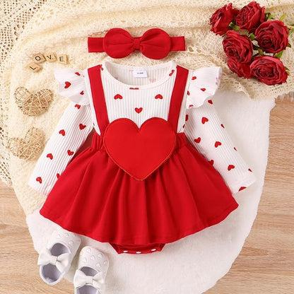 Newborn Christmas Outfit Baby Girl Plaid Romper Dress Infant Ruffle Long Sleeve Ribbed Bodysuit Headband Clothes