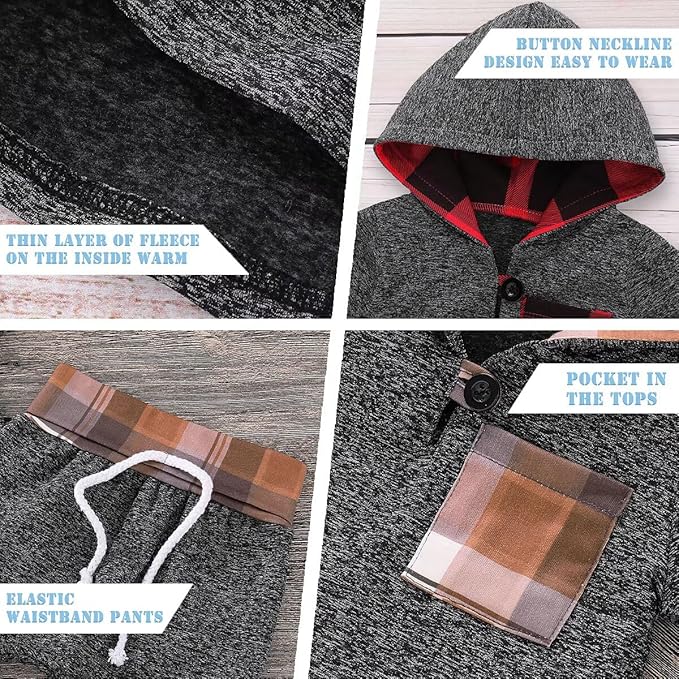 Baby Boy Clothes Infant Hoodie Tops Outfit Long Sleeve Sweatshirt Plaid Pants 2pcs Set 0-36 Months