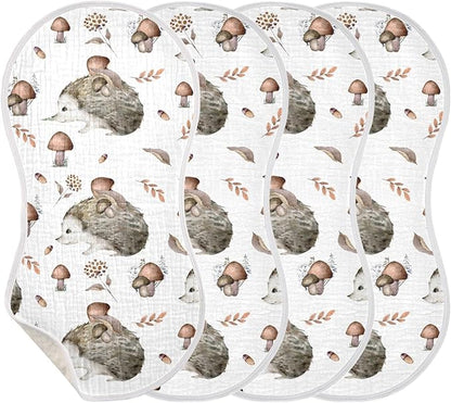 vvfelixl Baby Burp Cloths Mashrooms Hedgehog Baby Newborn Cotton Burping Cloths Set Baby Washcloths 4 Pack