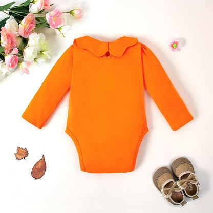 0-24M Infant Girls Ruffle Collar Bodysuit Baby Girl Casual Romper Toddler Solid Color Jumpsuit Winter Clothes