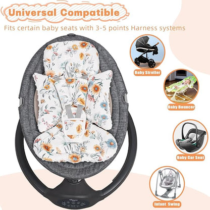 Infant Car Seat Insert Cushion for Newborn Girls Boys, 3 in 1 Ultra Soft Minky Newborn Body Support Insert Fits Car Seat, Stroller, Swing, Bouncer, Daisy Flower