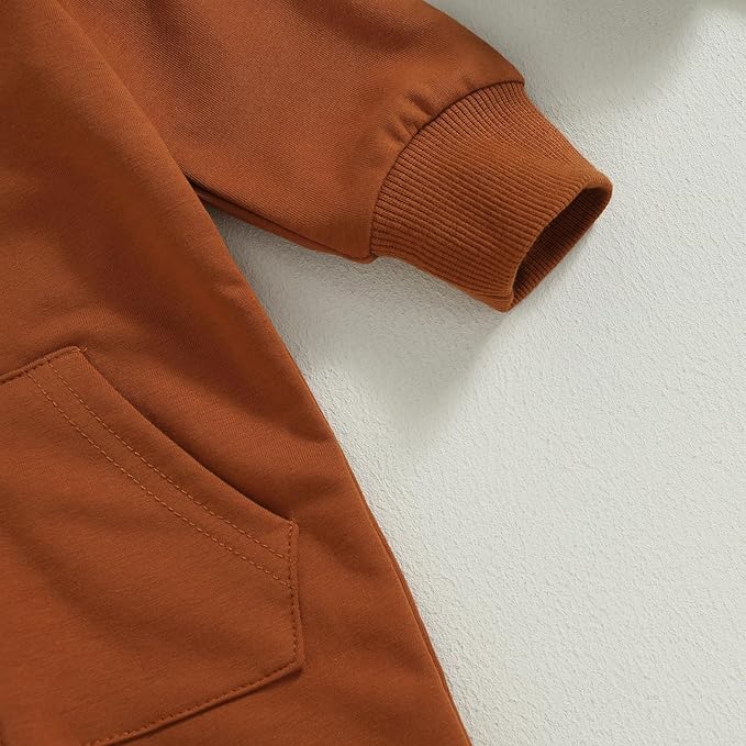 allshope Newborn Baby Boy Girl Fall Outfit Romper Long Sleeve Hooded Solid Zipper Onesie Jumpsuit Bodysuit Infant Clothes