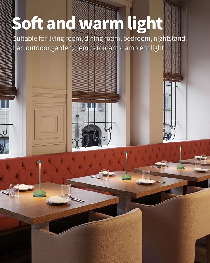 Modern Cordless Table Lamp Set of 2, Portable LED Desk Lamps, 4000mAh Rechargeable Battery Operated Lighting for Bedroom Dining Room Restaurant Coffee Shop Camping Night Light (Green)