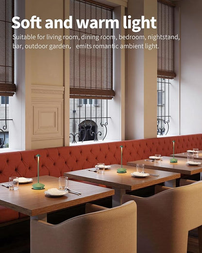 Modern Cordless Table Lamp Set of 2, Portable LED Desk Lamps, 4000mAh Rechargeable Battery Operated Lighting for Bedroom Dining Room Restaurant Coffee Shop Camping Night Light (Green)