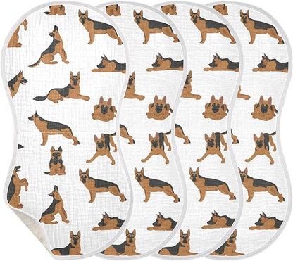 vvfelixl Muslin Burp Cloths German Shepherd Dogs Baby Washcloths for Baby Girl Boys 2 Pack White