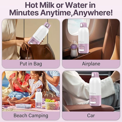 Portable Bottle Warmer for Travel,2Min Fast Heating,16000mAh Battery Baby Bottle Warmer for Breast Milk/Formula/Water,17 Oz Large Capacity Milk Warmer w/Sterilizer/Fast Charge/8-Temp Control