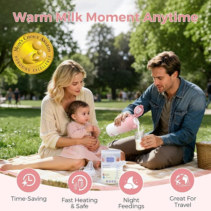 Portable Bottle Warmer for Travel, Dual Heating Modes for Breastmilk & Water, Portable Bottle Milk Warmer with Fast Heating & Long Battery Life, 12 Ounces Large Capacity (Pink)