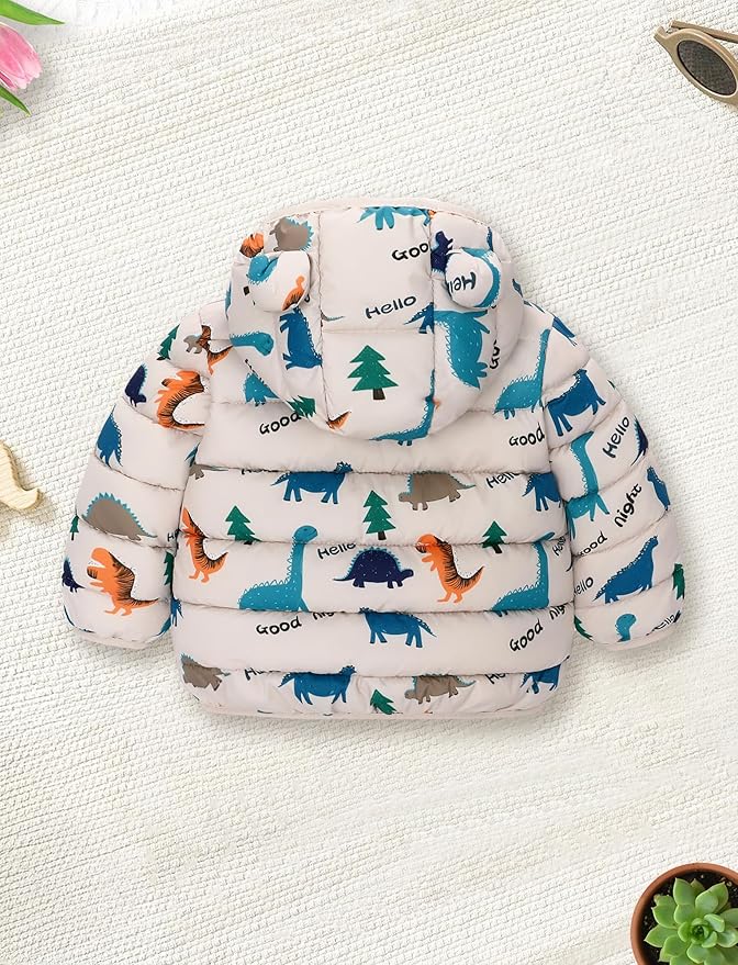 Happy Cherry Infant Baby Cute Cartoon Prints Winter Jacket Bear Ear Hood Warm Puffer Coat 6M-4T