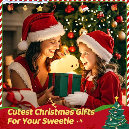 One Fire Bunny Toys for Kids Night Light for Kids with Remote, 16 Colors+5 Brightness Cute Lamp, Soft Silicone Baby Night Light, 1200mAh Portable Dimmable Touch Lamps, Kawaii Room Decor