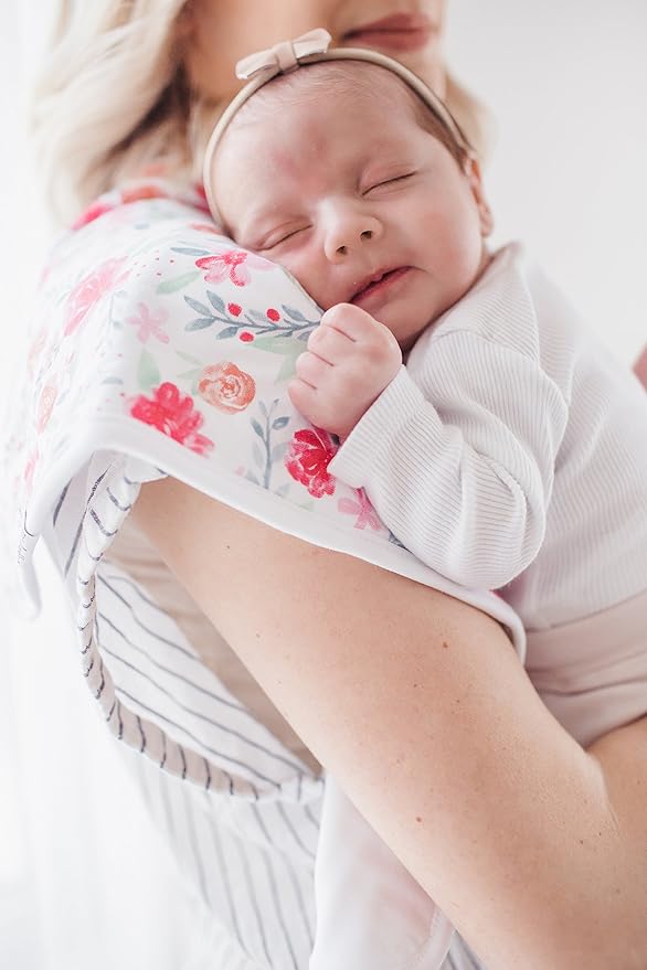 Copper Pearl Premium Baby Burp Cloths - 3-Pack Large Cotton Burp Cloths, Extra Soft Spit Up Rags with 3 Absorbent Layers, Perfect for Baby Girl Gifts (21" x 10" Size, June Set)