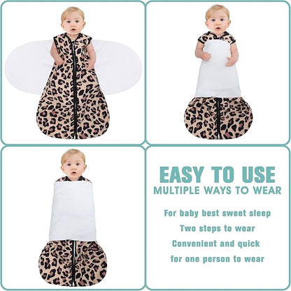 Newborn Sleep Sack Baby Swaddle,3-Way Adjustable Wearable Blanket,100% Rayon Cotton Swaddling Sleeping Bag，TOG 0.5 (Leopard & Cobble, 0-3 Months)