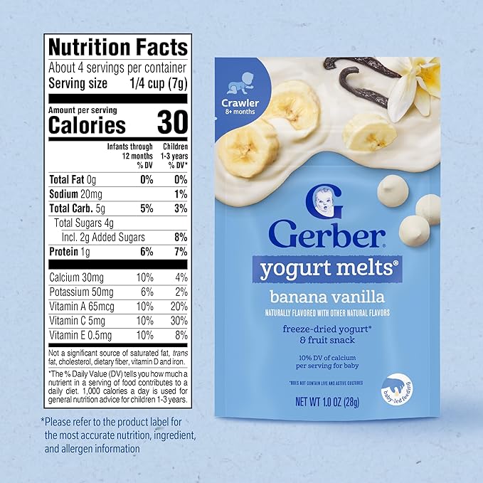 Gerber Stage 3 Baby Food Snacks, Banana Vanilla Yogurt Melts, Freeze Dried Yogurt and Fruit Snacks for Babies, Baby Led Feeding, 7-Pack